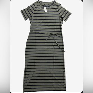 EUC | Banana Republic Green Striped T-shirt Dress | Tie Waist & Side Slits | XL